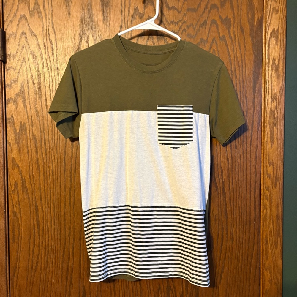 Olive and White Striped Women's Tee